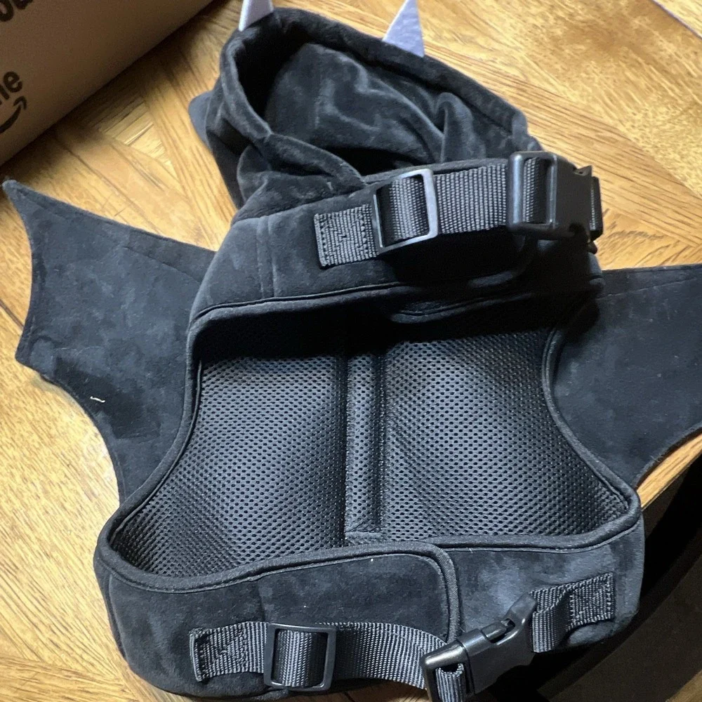 Black Bat Wing Soft Mesh Vest Dog Harness w/ Hood Spiderweb, Adjustable